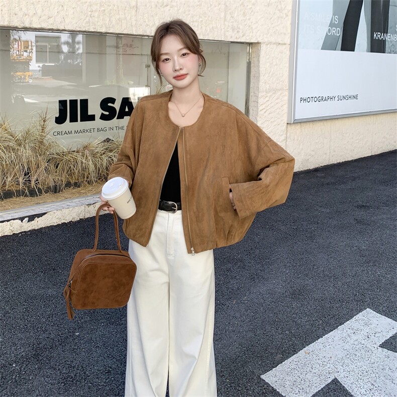 韩版麂皮绒外套女2025秋季新款休闲宽松棒球服夹克时尚百搭上衣,女装短外套,2C170