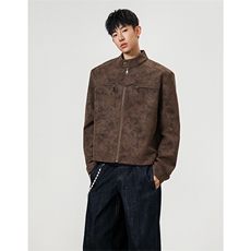 JK9922-P75控128秋季老钱风短款宽松夹克外套男潮牌扎染垫肩皮衣，男装夹克，电商A058-1（原电商C417）