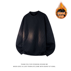 百搭提花美式打底衫男港风潮圆领卫衣W349J加绒-特P45控88，男装T恤，电商A001