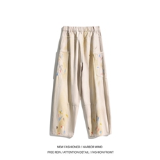 抖音品质秋季新款美式彩绘宽松弯刀牛仔裤B315-K24326-p65控88，男装牛仔裤，电商B315