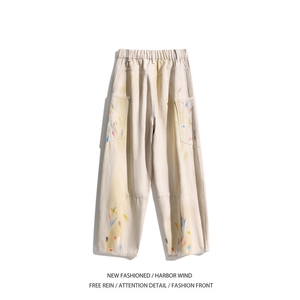抖音品质秋季新款美式彩绘宽松弯刀牛仔裤B315-K24326-p65控88图片
