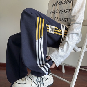 美式条纹卫裤男秋季潮牌宽松直筒休闲长裤24XK66867特批40图片