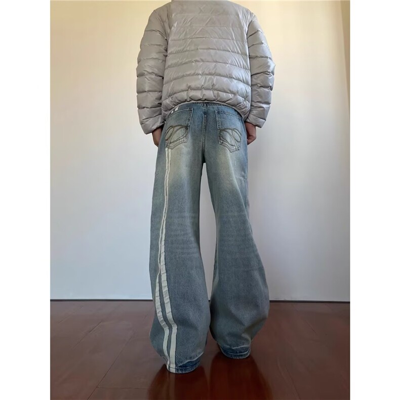 网图春款猫须磨白复古美潮弯刀裤牛仔裤CK871/特P55,男装牛仔裤,电商B350