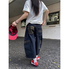 美式街头豹纹牛仔七分裤男女2025夏季宽松阔腿弯刀裤DA6130-P50，男装牛仔裤，星座208-5