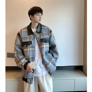 港风成分聚酯纤维辅料PU皮,小香风拼皮夹克男JK77921P75控118图片