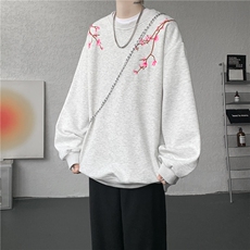 8XL-M新中式圆领卫衣宽松大码风刺绣无帽上衣重磅外套WY5118P55，女装短外套，电商B238