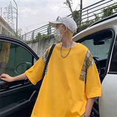 拼接腰果花五分袖T恤男女简约新款夏季ins潮流圆领体恤打底衫，男装T恤，星座506