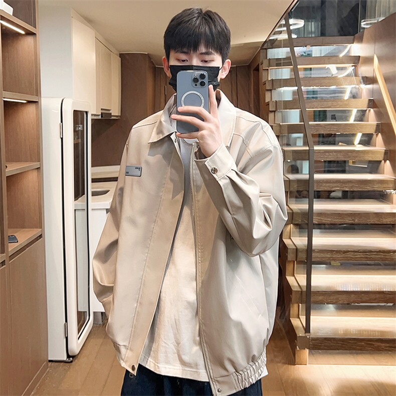 秋季皮夹克男翻领潮流男士外套贴标防水休闲上衣A266-PY006-P55，男装夹克，电商A266