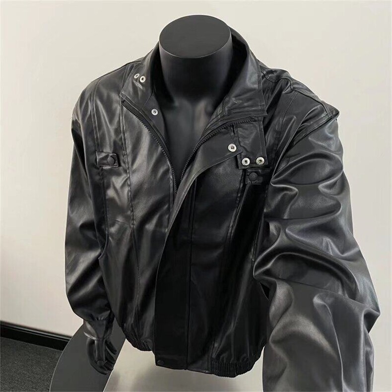 机车服皮衣男潮痞帅气高级感飞行员PU皮夹克 Y1021 P68图片