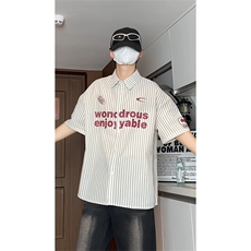 夏季新款短袖衬条纹衫拼色设计感休闲个性衬衣DC2236-特价P40，男装T恤，电商A007