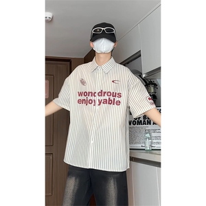 夏季新款短袖衬条纹衫拼色设计感休闲个性衬衣DC2236-特价P40图片