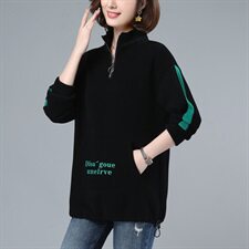 立领加绒卫衣女士长袖2021新款韩版宽松休闲百搭拉链高领套头上衣，女装卫衣/绒衫，璐依舞