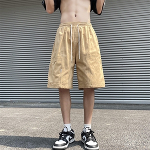 夏季直筒五分裤男纯色潮时尚潮牌宽松型青春流行松紧腰休闲裤图片