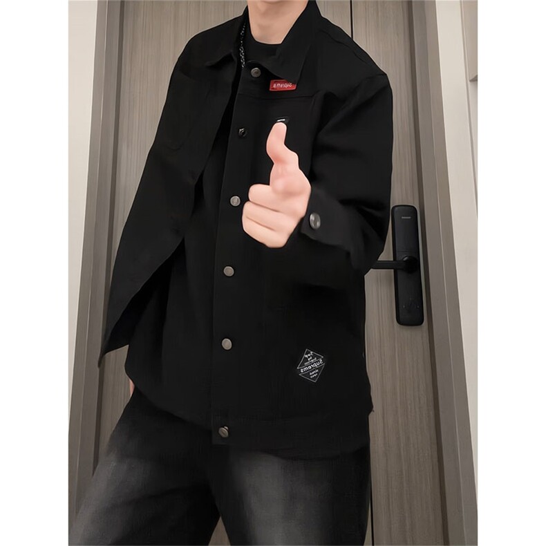 工装风翻领牛仔夹克男休闲宽松纽扣多口袋长袖外套JB80-特价P53,男装夹克,电商A007