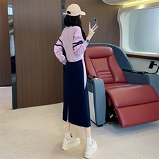 女秋新款设计感链条圆领撞色卫衣半身裙两件套，女装套装/套裙，江南