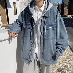 假两件牛仔外套男春秋季高街百搭夹克美式连帽上衣服JK0014-P70图片
