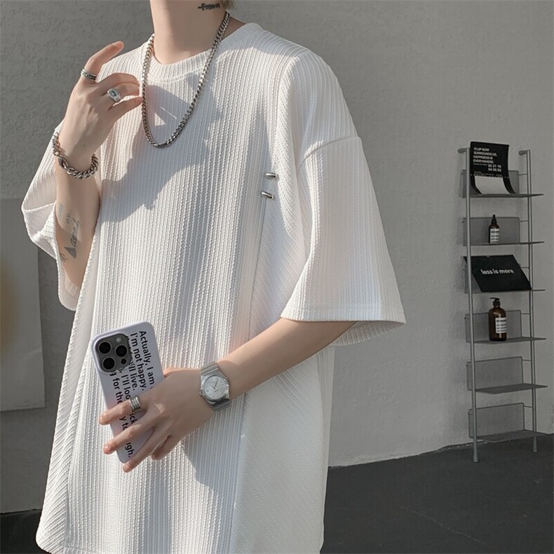 超大码金属标手工设计肌理感短袖T恤8XL-M垂感冰丝半袖DX1220/P38,男装T恤,电商B238