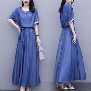 2023女装夏装套装时尚时尚大码宽松显瘦束腰中长款百褶裙两件套潮
