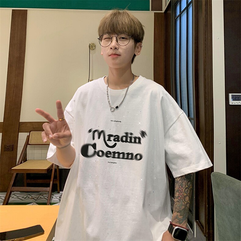 量大优供抖音视频支持得物配合二开美式满天星亮片短袖T恤MTX302,男装T恤,电商A486