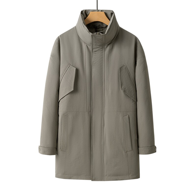 2025新款冬季中长款纯色连帽风衣羽绒服8255P430,男装风衣,电商A355（原A415）