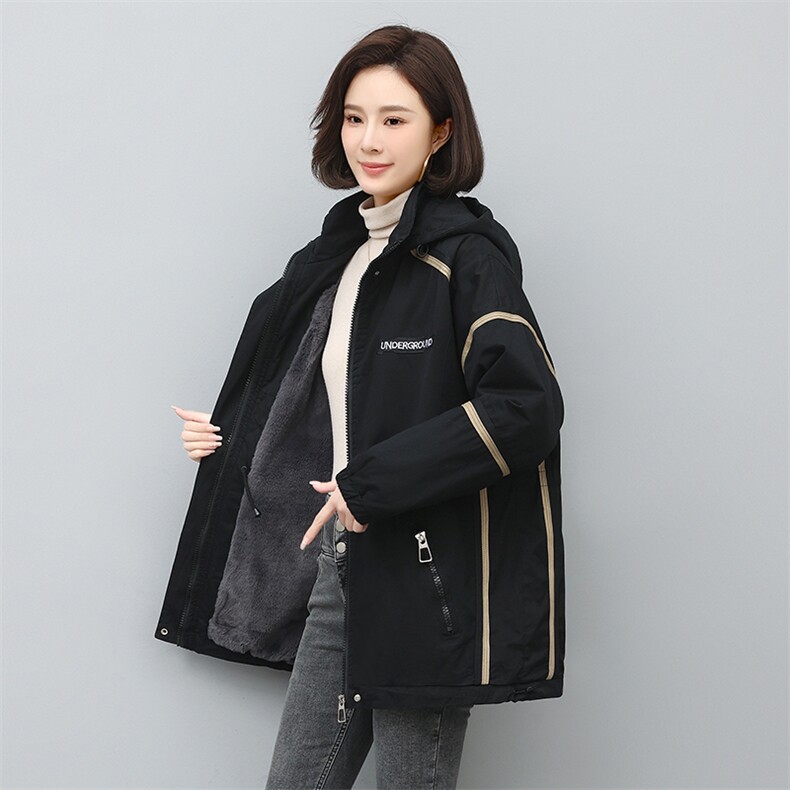 2022年冬季时尚潮流中长款休闲加绒加厚派克服,女装派克服,独衣靓