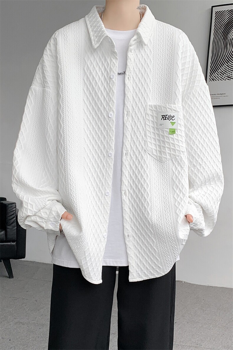 衬衫男2025春季新款港风宽松大码提花长袖衬衣CS027-P45,男装衬衫,星座214-3