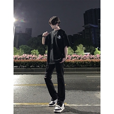B221美式ins高街暗黑拉链小脚弹力破洞牛仔裤LK23060-P65控88，男装牛仔裤，电商B221