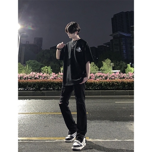 B221 美式ins高街暗黑拉链小脚弹力破洞牛仔裤 LK23060-P65 控88图片