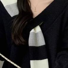 黑色V领围巾拼接毛衣男女情侣秋冬宽松休闲显瘦慵懒风针织衫上衣，男装针织衫/毛衣，星座506A