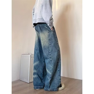 日系新款潮流男女美式复古阔腿直筒百搭牛仔裤G123/P60图片