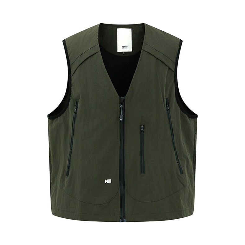 南夏乔装2025春季新款日系纯色拉链装饰V领马甲复古中性工装外套，男装工装外套，电商S006（B521）