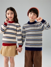 儿童秋冬新款加厚条纹针织衫100%羊毛打底毛衣男女童彩条打底衫，童装儿童羊毛衫，初丹羊绒童装