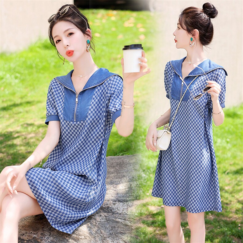 天丝牛仔连衣裙女小个子2023夏季新款高级感洋气减龄显瘦薄款裙子，女装连衣裙，依路服饰