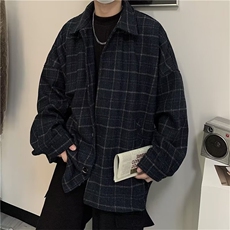 外套男秋冬加厚格子韩版宽松潮流港风新款复古毛呢夹克JA36-P62，男装夹克，星座208-5