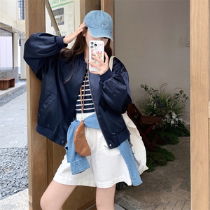 韩系学院风棒球服外套女2025秋季新款洋气宽松休闲短款藏青色夹克图片