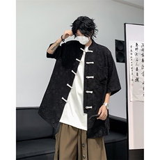 2024夏季新款港风新中式文艺复古提花立领盘扣短袖衬衫ZC738-P40，男装衬衫，星座313A(原308A-2)