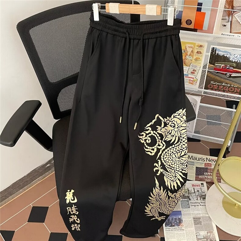 休闲裤男韩版潮流印花龙年直筒裤子2024春季新款ins长裤K5006-P41,男装休闲裤,星座412-3