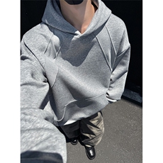 白花灰色cleanfit连帽卫衣男2025秋季新款高级感美式休闲帽衫外套，女装短外套，星座1210-1
