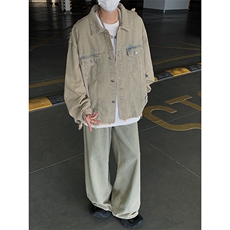 美式复古水洗做旧牛仔外套潮牌新款毛边设计感宽松休闲夹克，男装工装外套，星座410-7