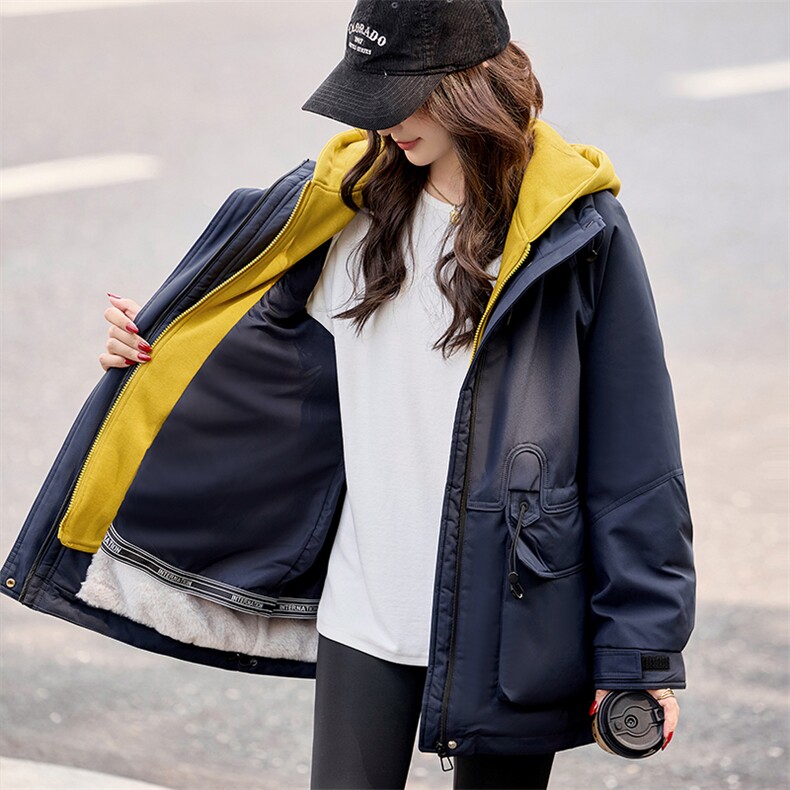 2025冬款兔毛加厚双层内胆撞色派克服,女装派克服,凯瑟曼