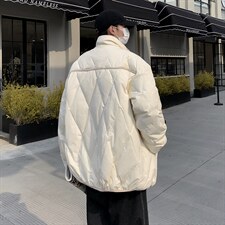 菱形格立领保暖棉衣男冬季加厚简约宽松情侣棉服1001-1-MY906-P85，男装棉衣，星座1001-1