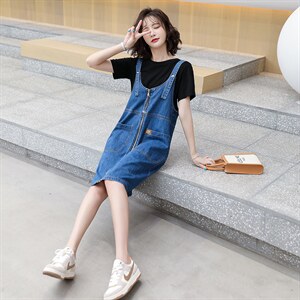 牛仔背带连衣裙裙套装女夏季2023新款女装韩版时尚百搭两件套裙潮图片