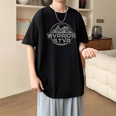 新款夏季男装纯棉短袖T恤落肩款印花时尚休闲宽松上衣，男装T恤，星座1013