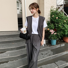 夏季马甲阔腿裤时尚两件套女，女装套装/套裙，浙宝069