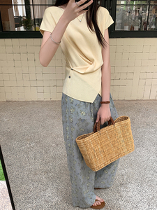 时尚休闲短袖阔腿裤套装女2025夏季新款显瘦松弛感穿搭2件套图片