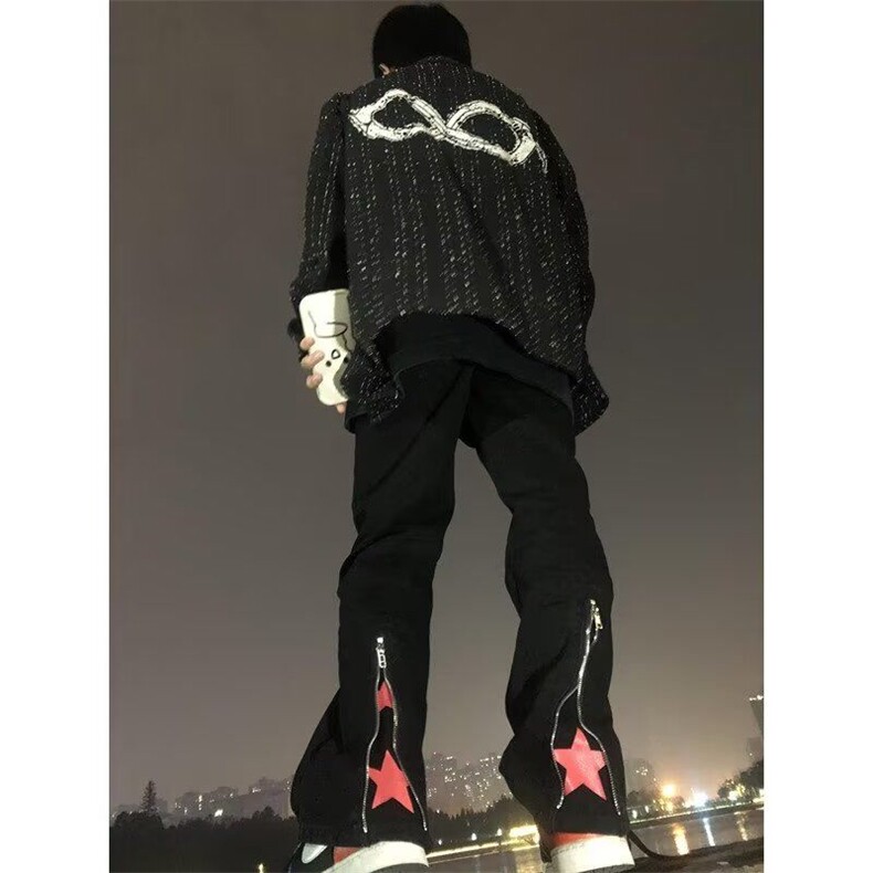 1506/QY420/P43美式复古裤子星星印花裤脚拉链牛仔裤，男装牛仔裤，星座1506