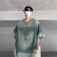 C435-P48夏季新款高级感短袖t恤男美式复古潮牌宽松百搭上衣现货，男装T恤，星座512-6