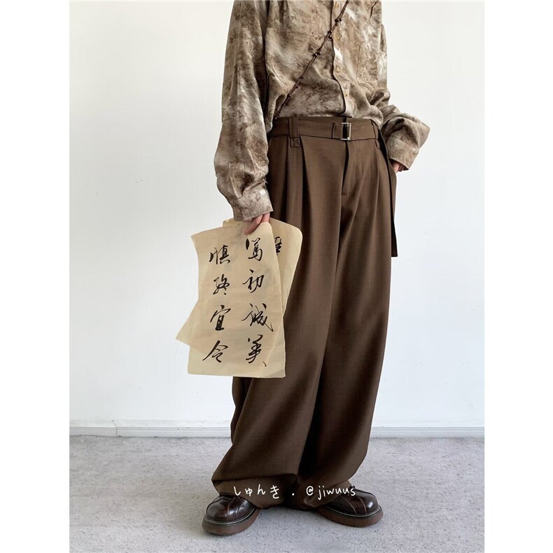 春秋季日系复古宽松垂感西裤男女生咖啡色简约阔腿休闲百搭长裤子,男装休闲裤,星座218-1（原230）