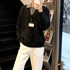 1506-1/MGT541/P72高质量假两件毛衣，男装针织衫/毛衣，星座1506-1