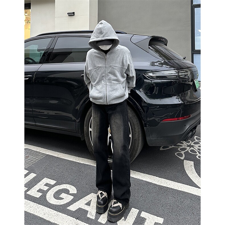 美式ins高街hiphop直筒暗黑重工艺水洗牛仔裤货号K659P50图片